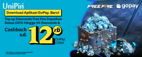 Top up Diamonds Free Fire Dapatkan Bonus Top up 100% Hingga 90 Diamonds & Cashback 12Ribu GoPay Coins!